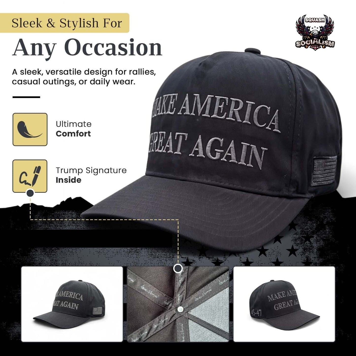 Make America Great Again 45-47 Dark MAGA Series Snapback Hat