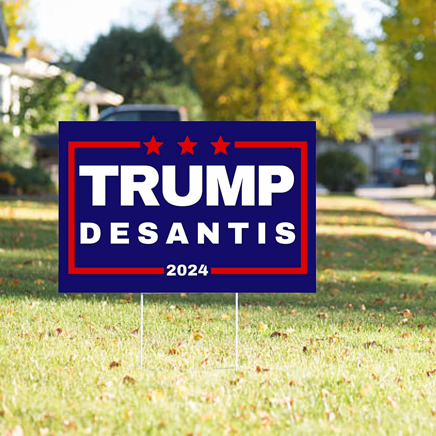Trump Desantis 2024 Yard Sign | Donald Trump and Ron Desantis 18" x 12" Lawn Sign with Metal Stake - LiberTee Shirts