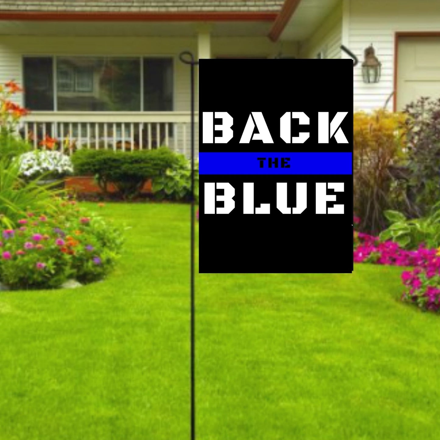 LiberTee Back The Blue Line Garden Flag Double Sided Banner Black White & Blue Yard Stripe | Support Law Enforcement Decorative Durable Outdoor American Police Flag - 12x18 - LiberTee Shirts