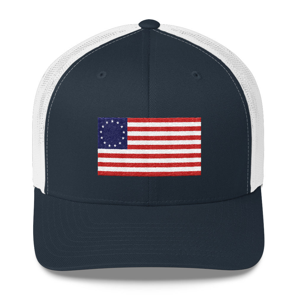 Betsy Ross Flag Trucker Cap 4th of July Hat - LiberTee Shirts